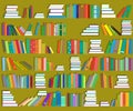 Bookshelf. Library. Collection of various multi-colored books. Signs and Symbols. Vector Royalty Free Stock Photo